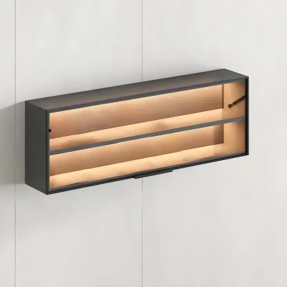Black Wall Mount Wood 2-Cube Display Cabinet with Light Image - 16