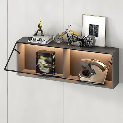 Black Wall Mount Wood 2-Cube Display Cabinet with Light Image - 8