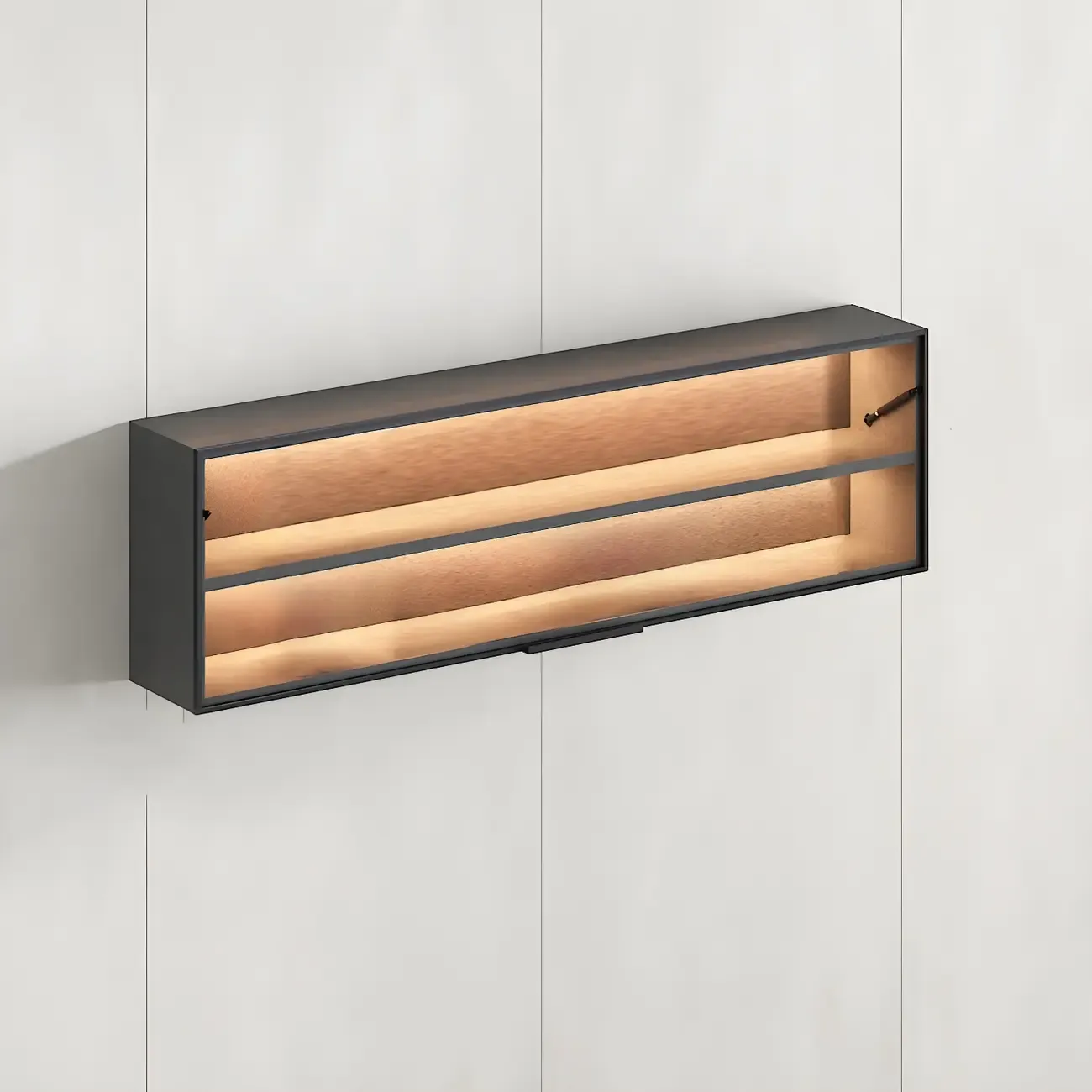 Black Wall Mount Wood 2-Cube Display Cabinet with Light Image - 17