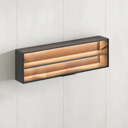 Black Wall Mount Wood 2-Cube Display Cabinet with Light Image - 17