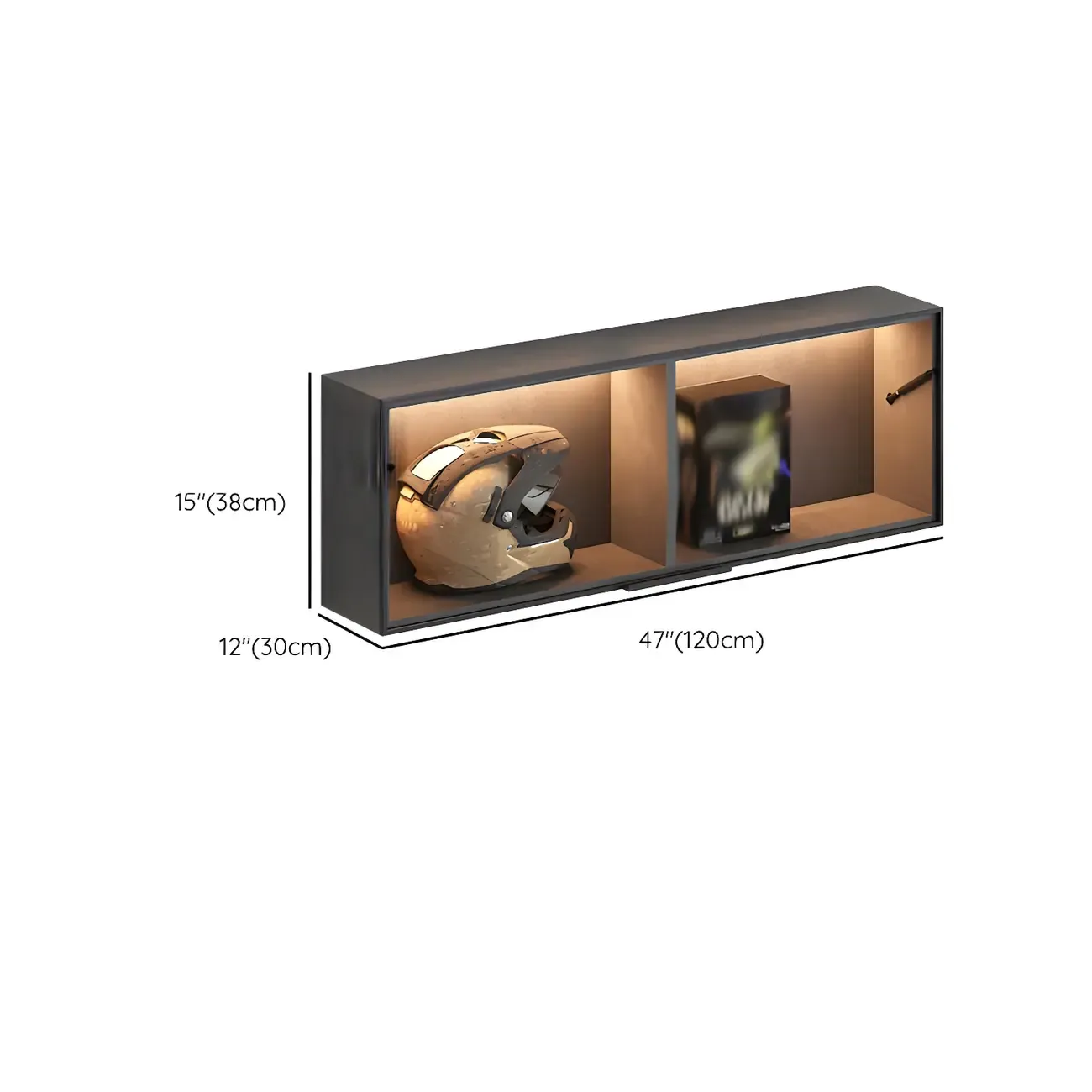 Black Wall Mount Wood 2-Cube Display Cabinet with Light Image - 25