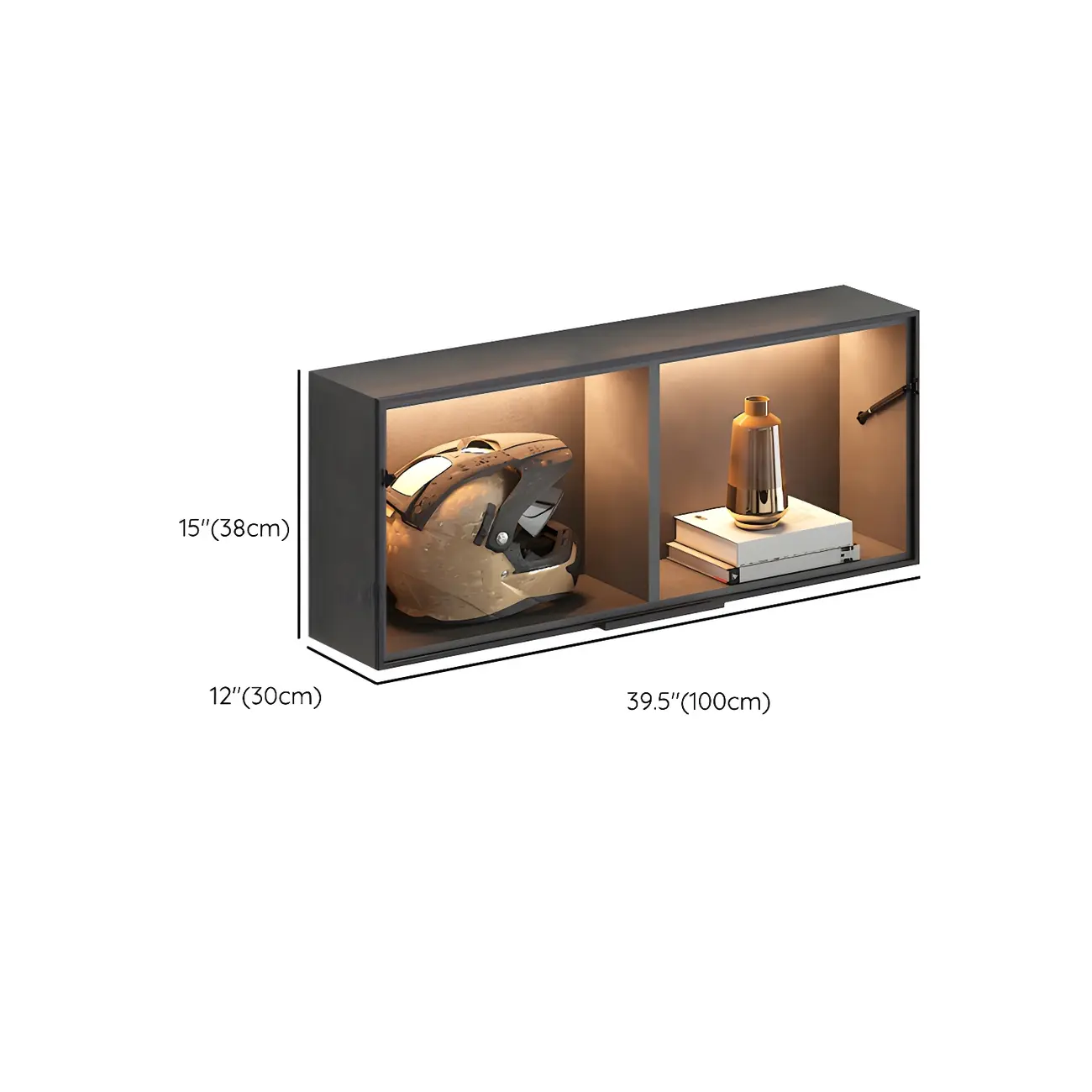 Black Wall Mount Wood 2-Cube Display Cabinet with Light Image - 27 | homeyfad