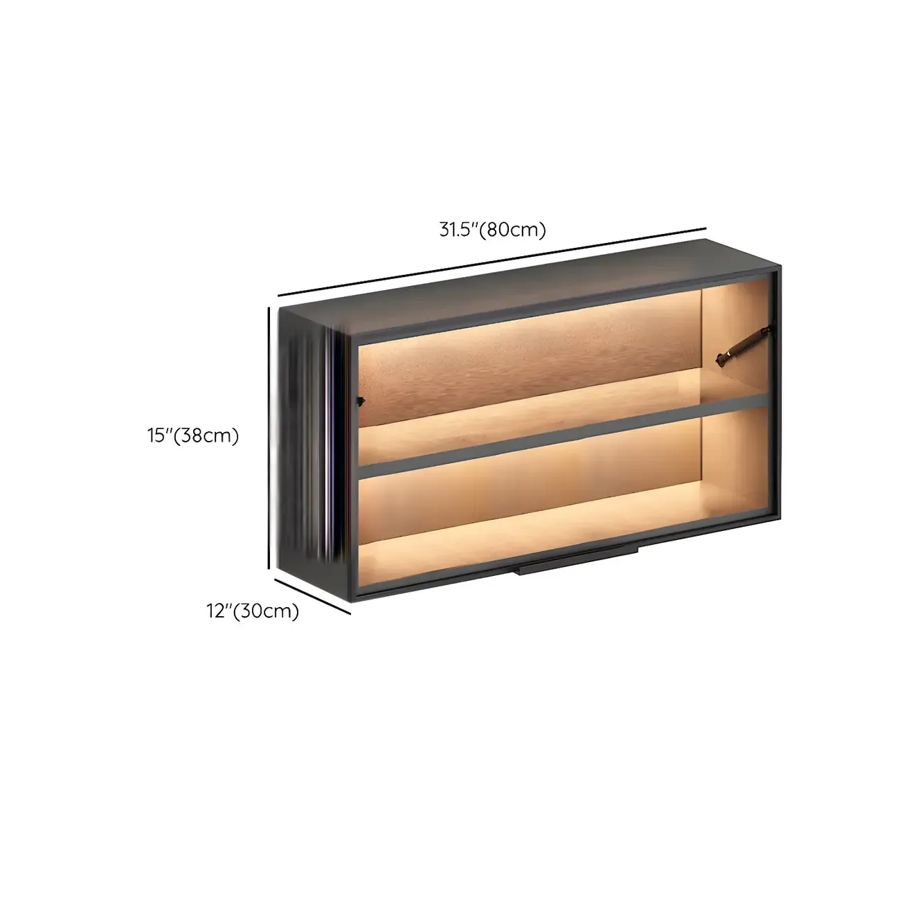 Black Wall Mount Wood 2-Cube Display Cabinet with Light Image - 28