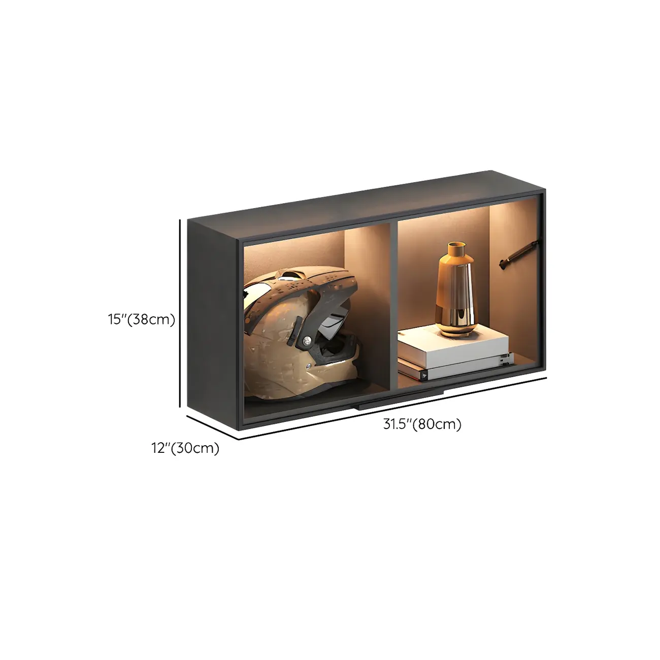 Black Wall Mount Wood 2-Cube Display Cabinet with Light Image - 29 | homeyfad