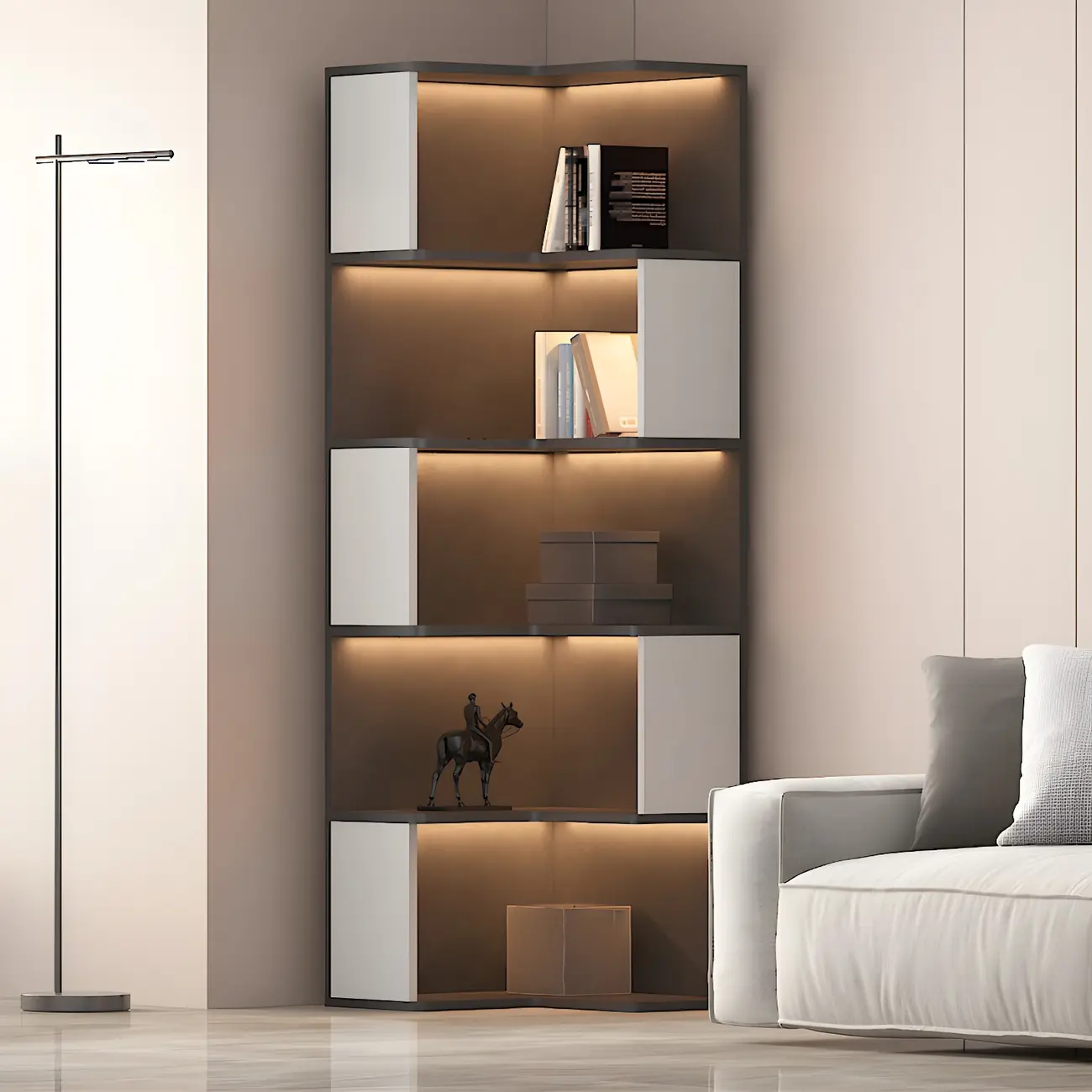 Contemporary Wooden Corner Display Cabinet with Lighting Image - 1 | homeyfad