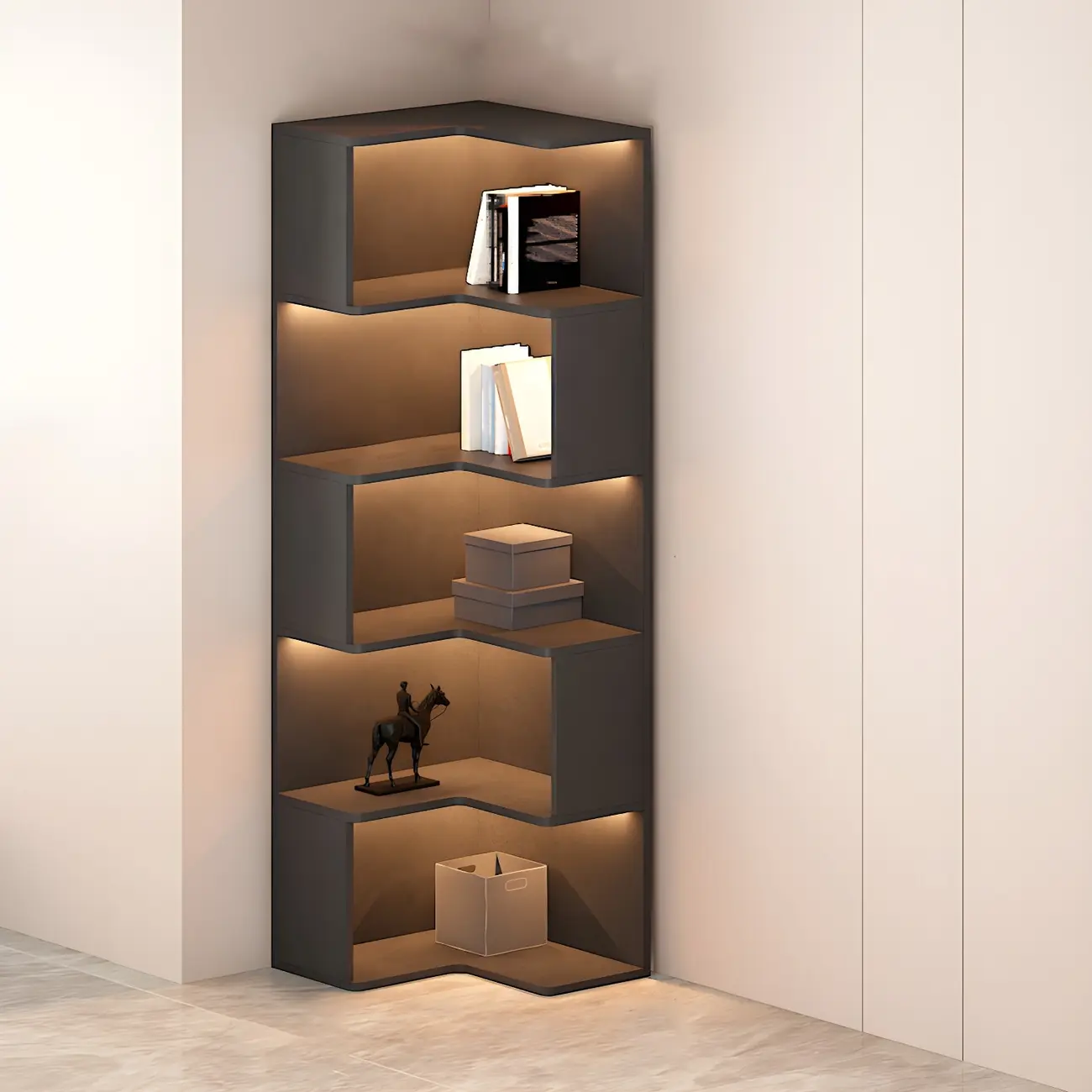 Contemporary Wooden Corner Display Cabinet with Lighting Image - 3 | homeyfad