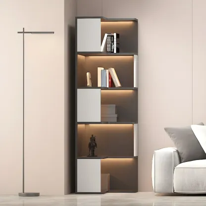 Contemporary Wooden Corner Display Cabinet with Lighting Image - 4