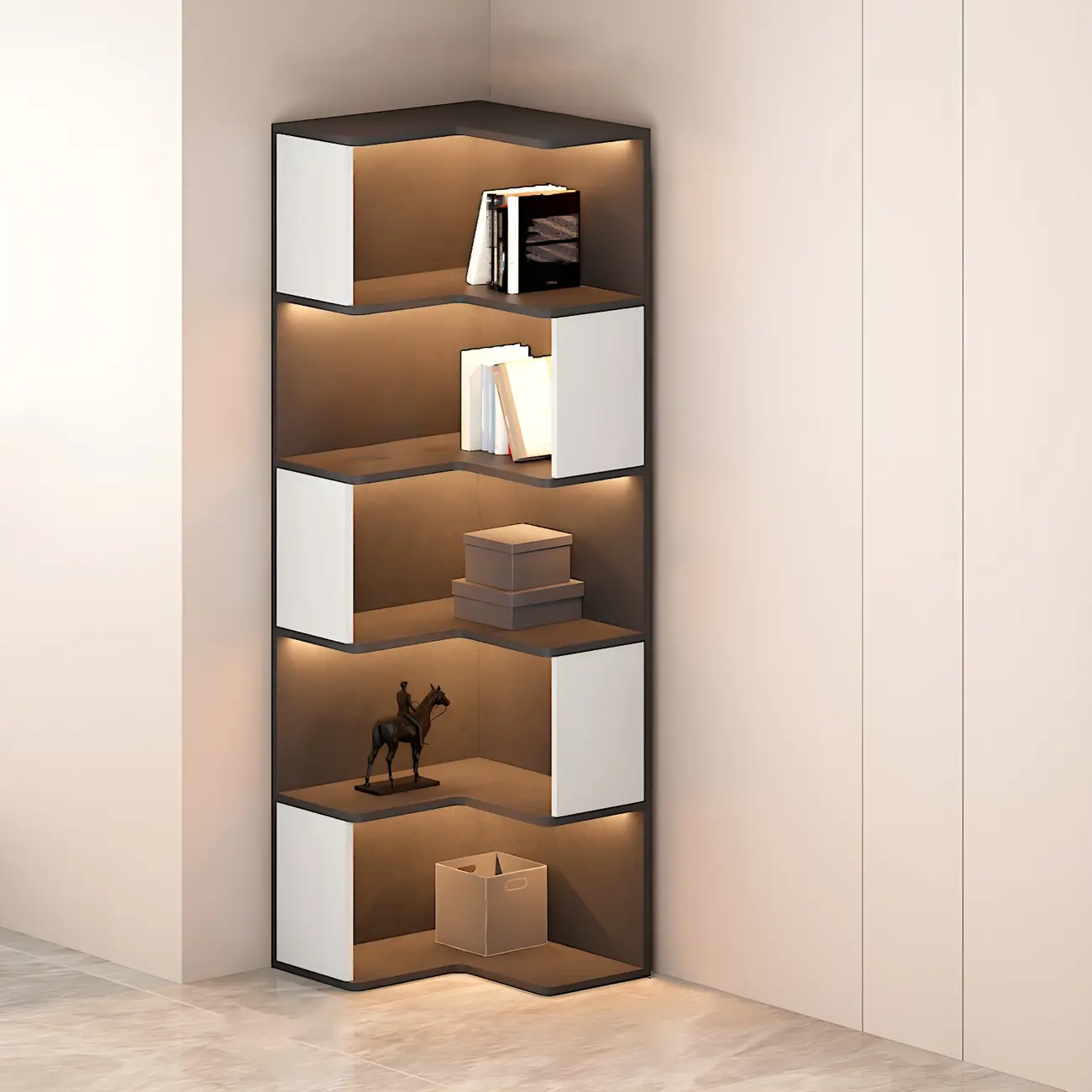 Contemporary Wooden Corner Display Cabinet with Lighting Image - 5 | homeyfad
