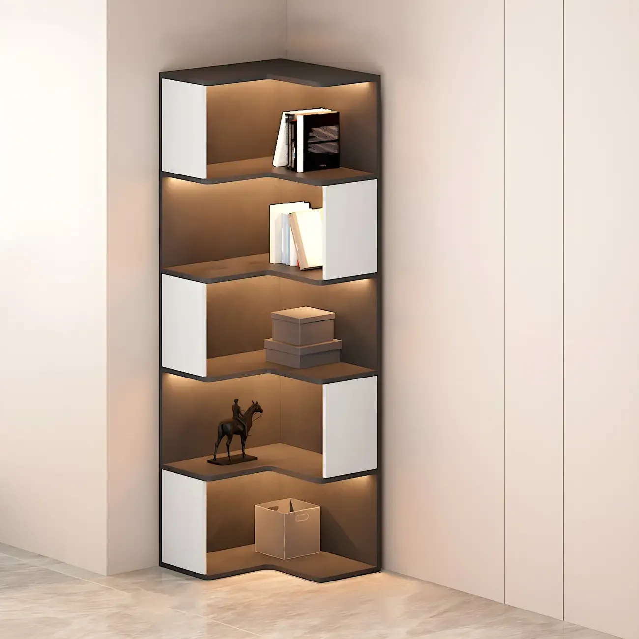 Contemporary Wooden Corner Display Cabinet with Lighting Image - 5
