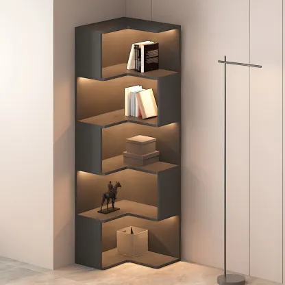 Contemporary Wooden Corner Display Cabinet with Lighting Image - 7
