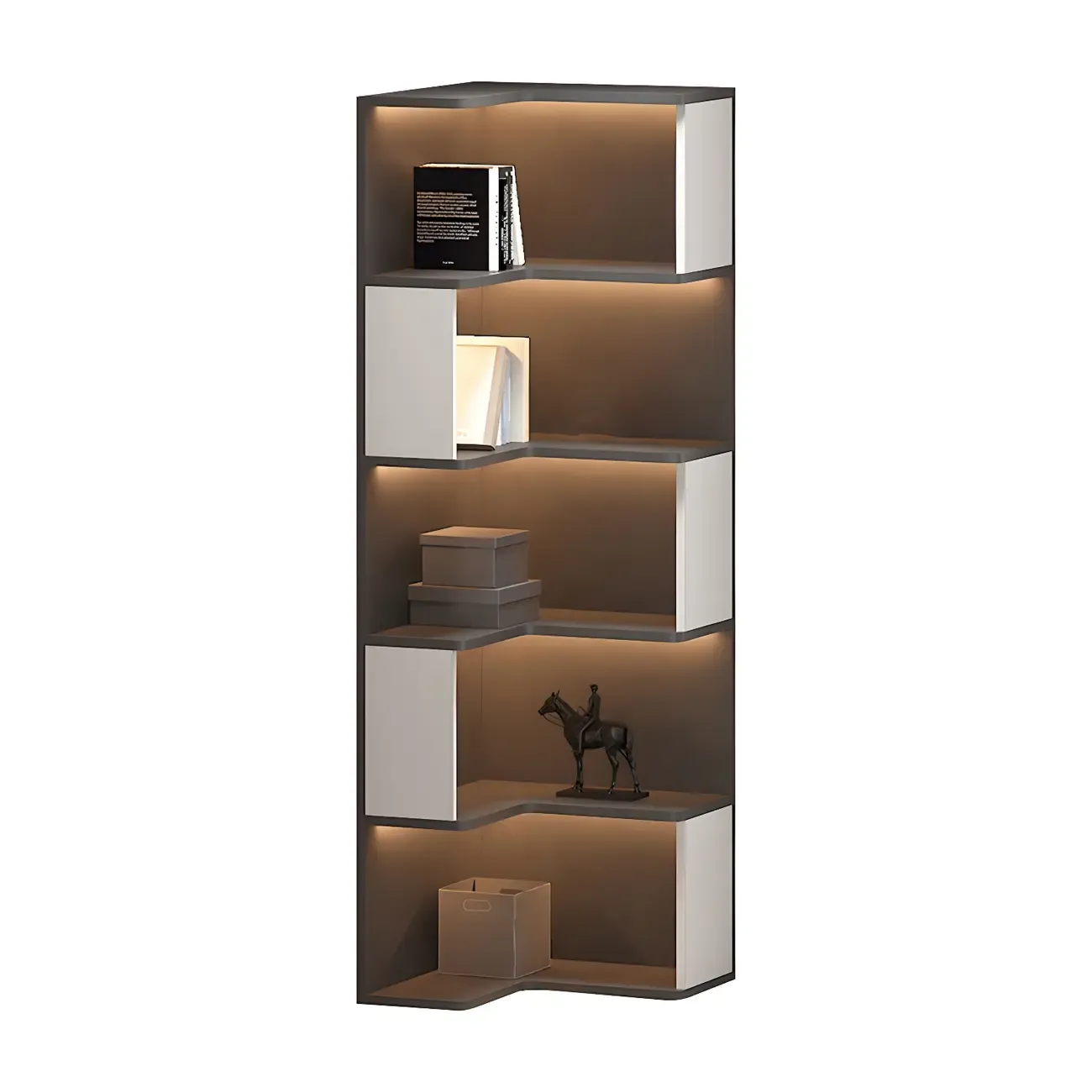 Contemporary Wooden Corner Display Cabinet with Lighting Image - 8