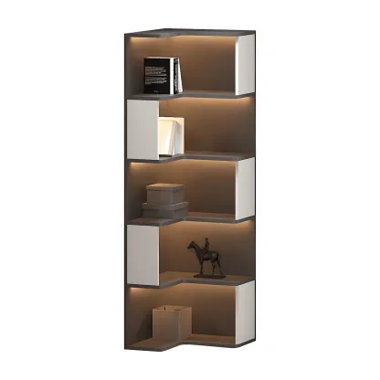 Contemporary Wooden Corner Display Cabinet with Lighting Image - 8