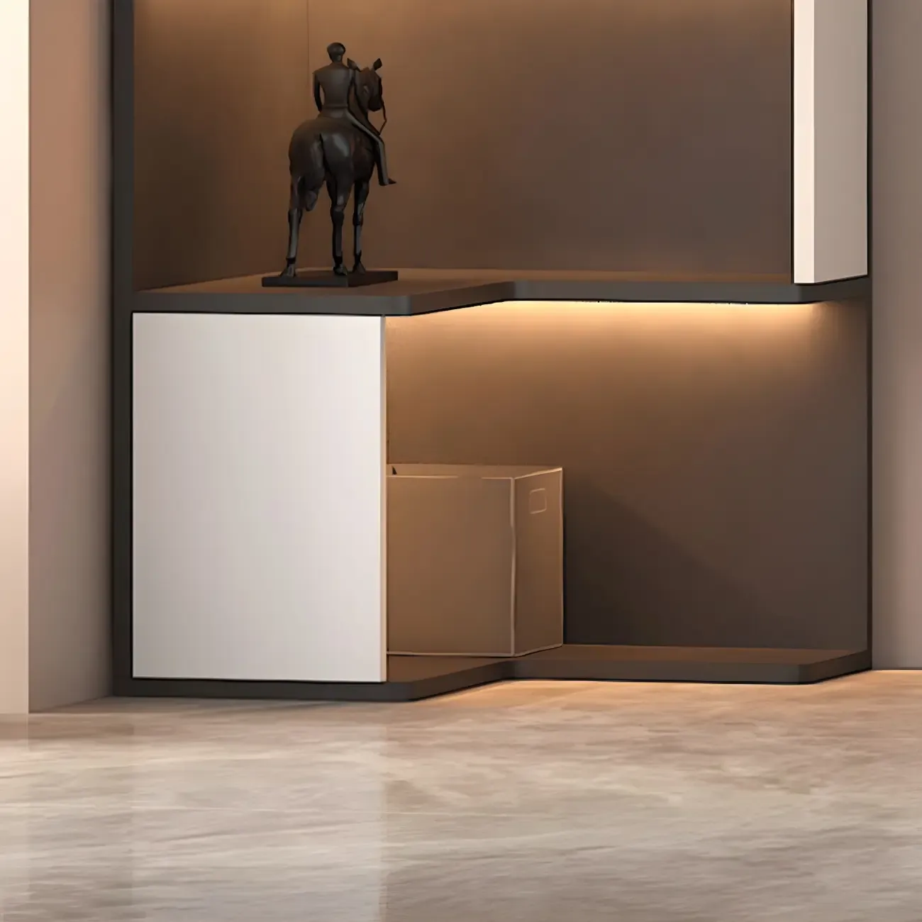 Contemporary Wooden Corner Display Cabinet with Lighting Image - 9