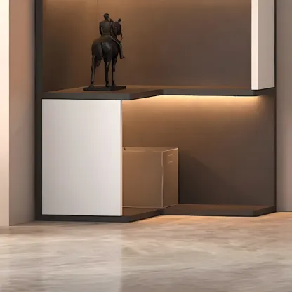 Contemporary Wooden Corner Display Cabinet with Lighting Image - 9