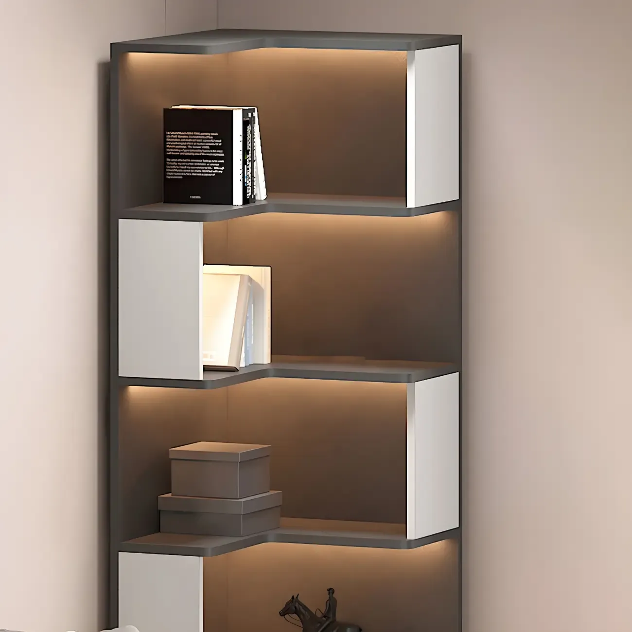 Contemporary Wooden Corner Display Cabinet with Lighting Image - 10
