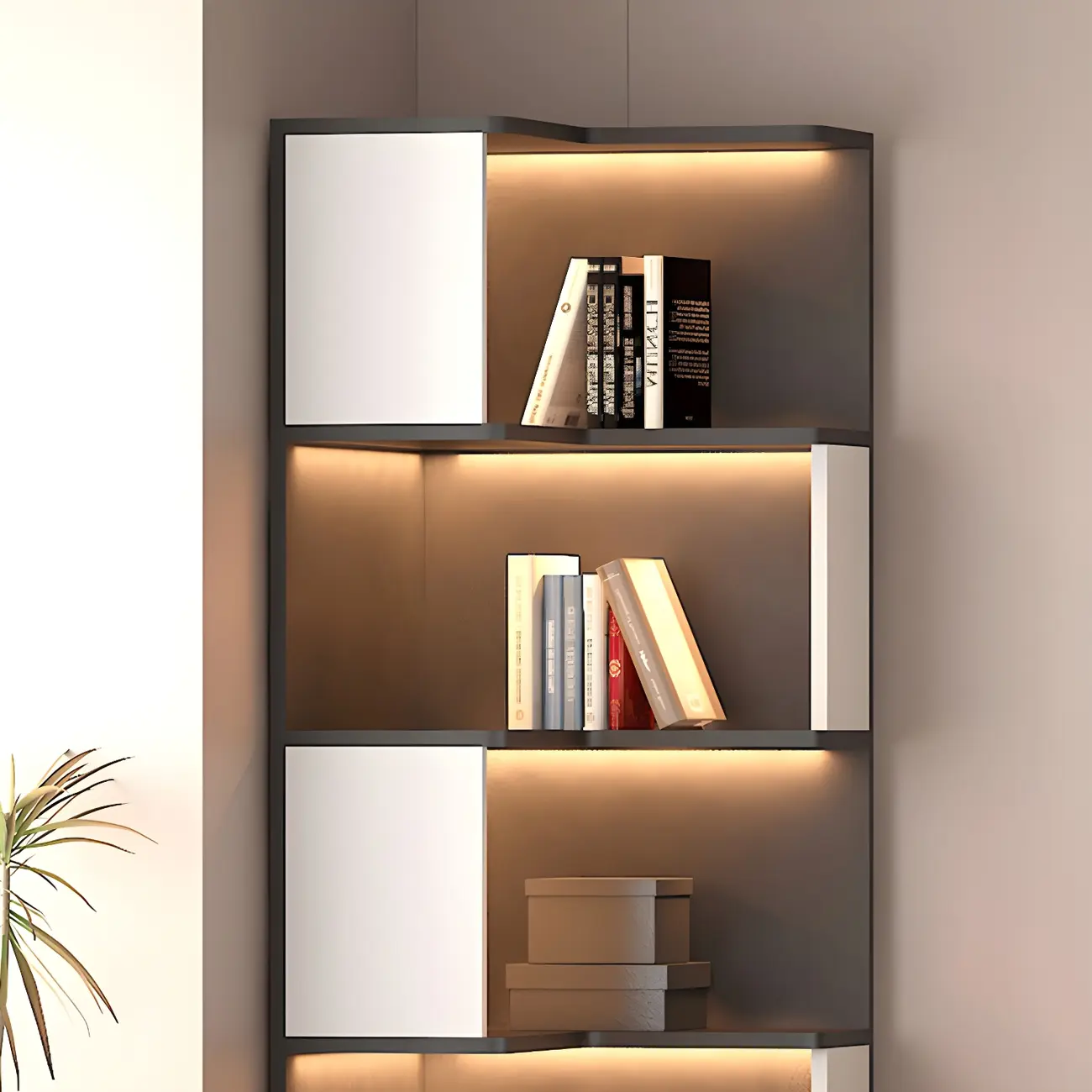 Contemporary Wooden Corner Display Cabinet with Lighting Image - 11 | homeyfad