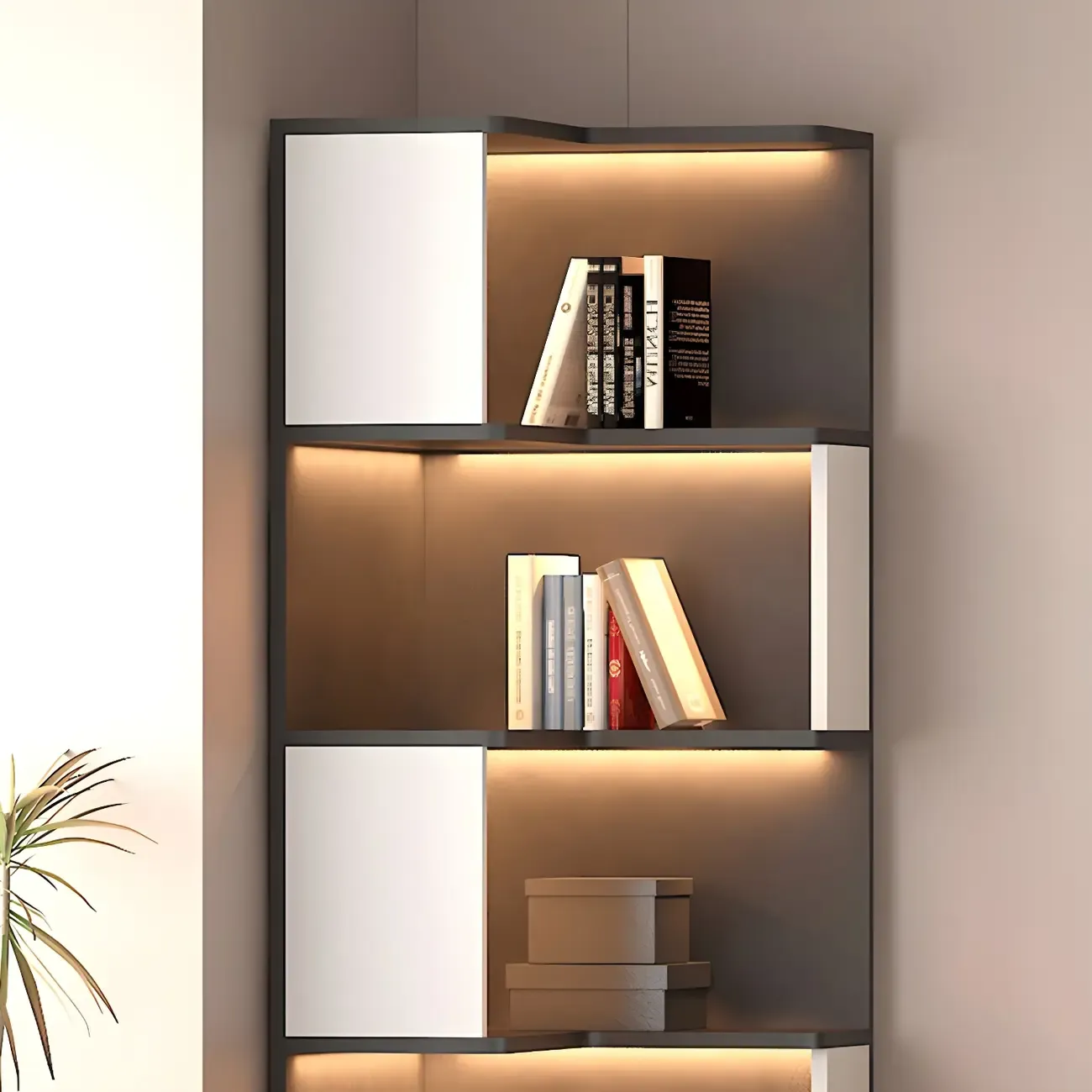 Contemporary Wooden Corner Display Cabinet with Lighting Image - 11