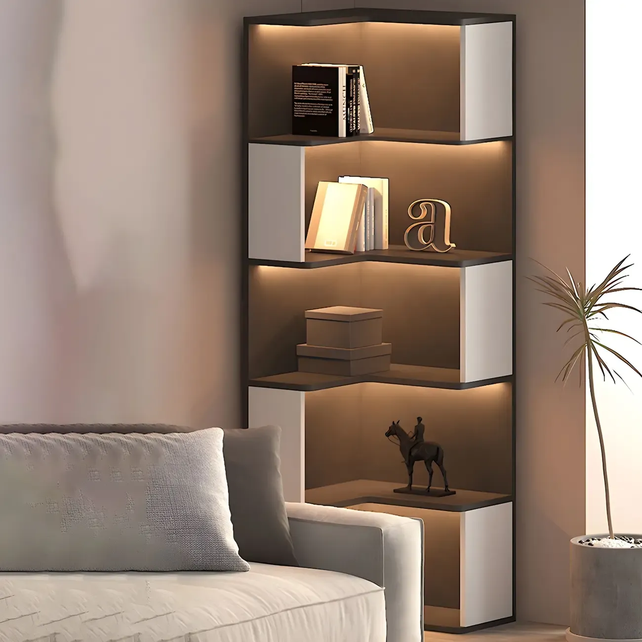 Contemporary Wooden Corner Display Cabinet with Lighting Image - 12