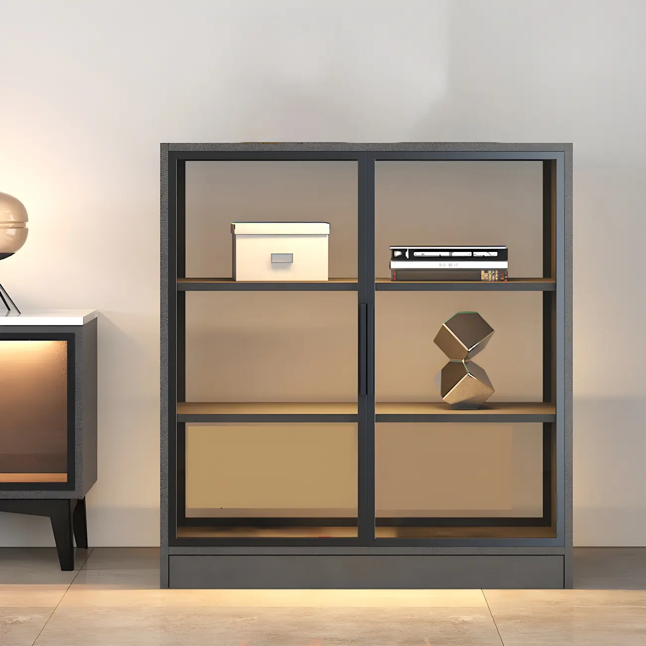 Modern Wooden Display Cabinet with Acrylic Doors & Lighting Image - 2 | homeyfad