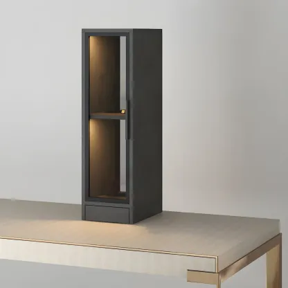 Modern Wooden Display Cabinet with Acrylic Doors & Lighting Image - 3