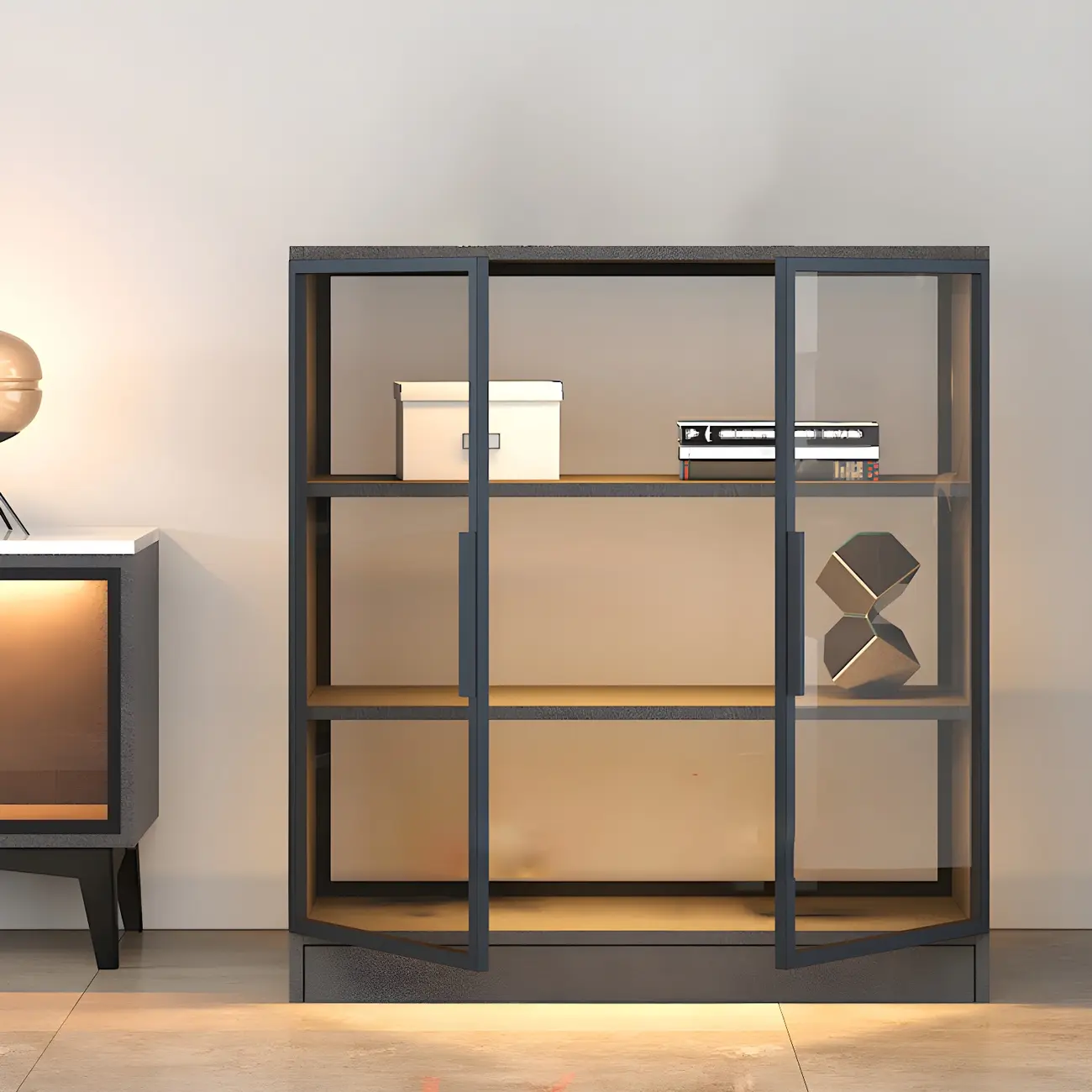 Modern Wooden Display Cabinet with Acrylic Doors & Lighting Image - 1 | homeyfad