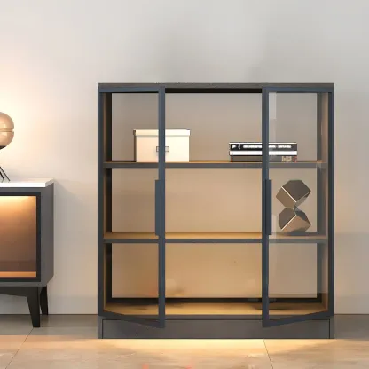 Modern Wooden Display Cabinet with Acrylic Doors & Lighting Image - 1