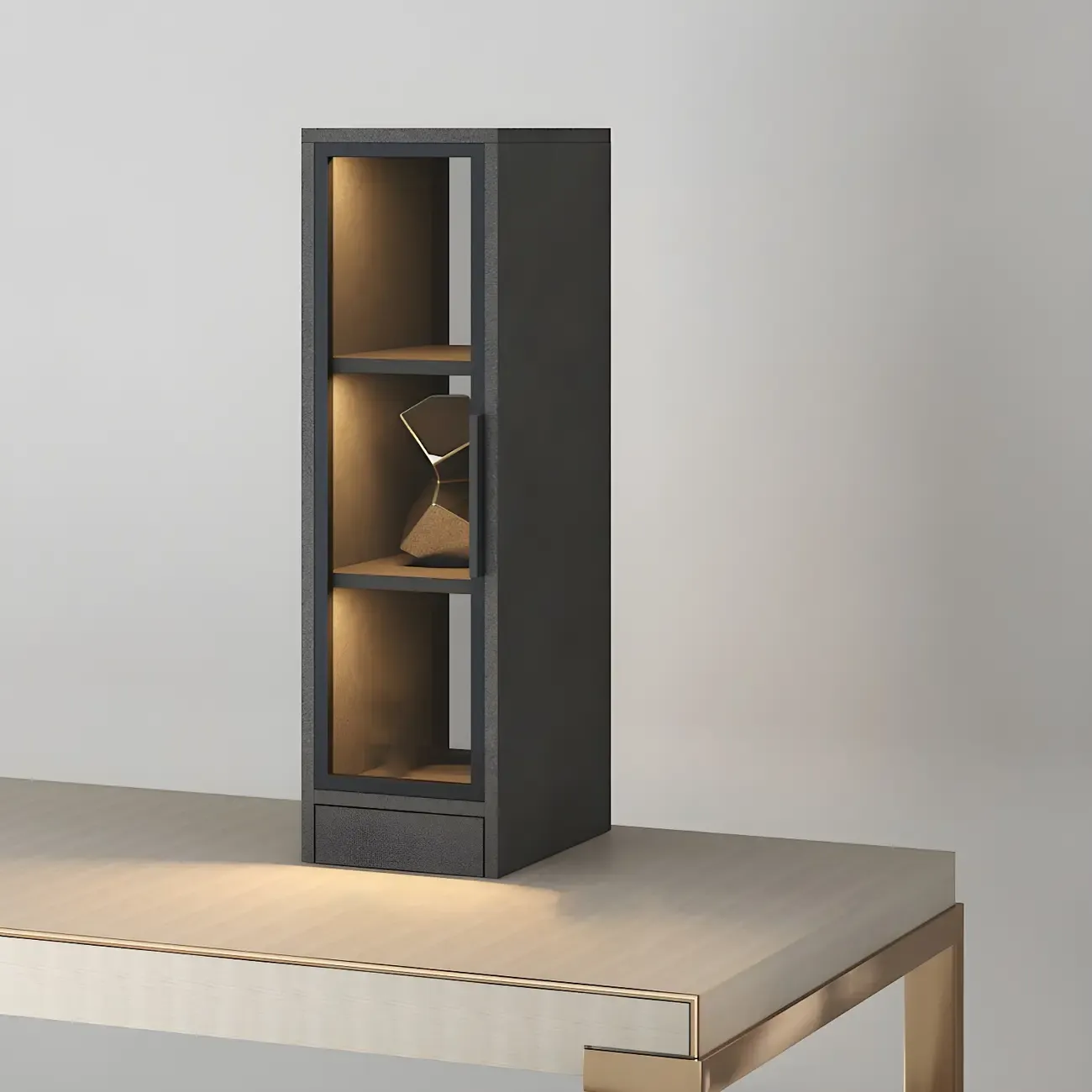 Modern Wooden Display Cabinet with Acrylic Doors & Lighting Image - 4