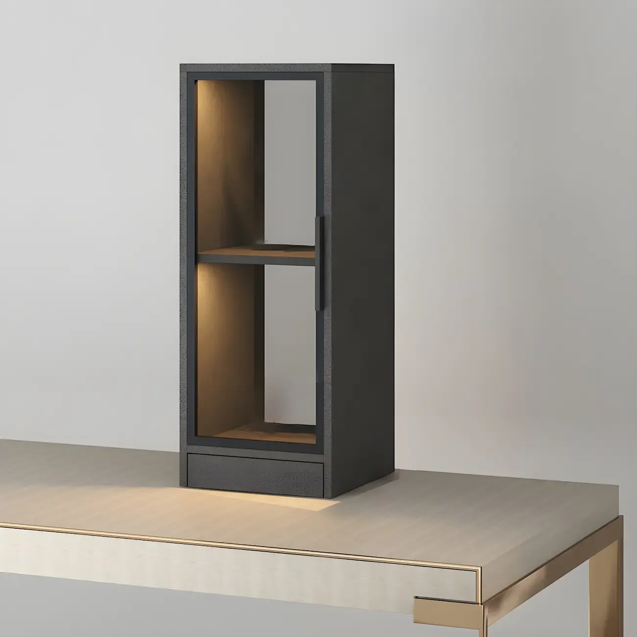 Modern Wooden Display Cabinet with Acrylic Doors & Lighting Image - 6