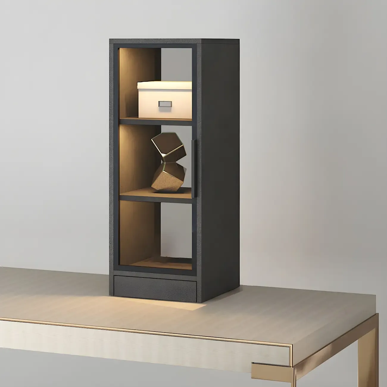 Modern Wooden Display Cabinet with Acrylic Doors & Lighting Image - 7