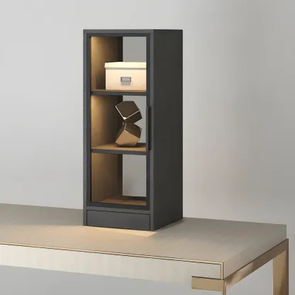 Modern Wooden Display Cabinet with Acrylic Doors & Lighting Image - 7