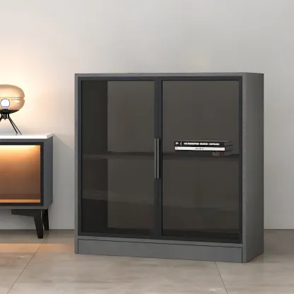 Modern Wooden Display Cabinet with Acrylic Doors & Lighting Image - 8