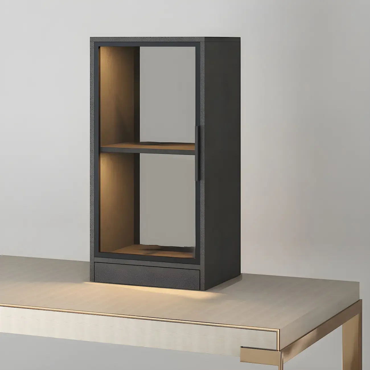 Modern Wooden Display Cabinet with Acrylic Doors & Lighting Image - 9