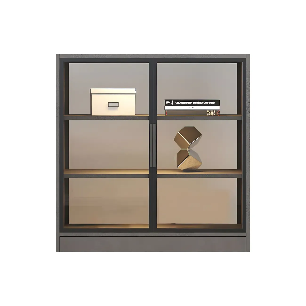 Modern Wooden Display Cabinet with Acrylic Doors & Lighting Image - 10