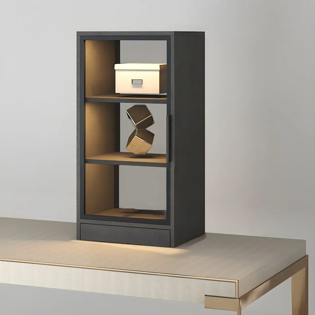 Modern Wooden Display Cabinet with Acrylic Doors & Lighting Image - 11