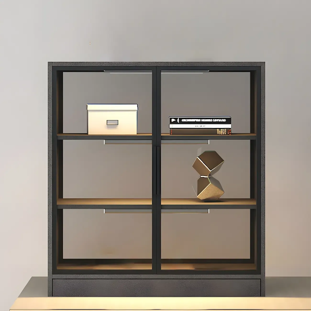 Modern Wooden Display Cabinet with Acrylic Doors & Lighting Image - 12