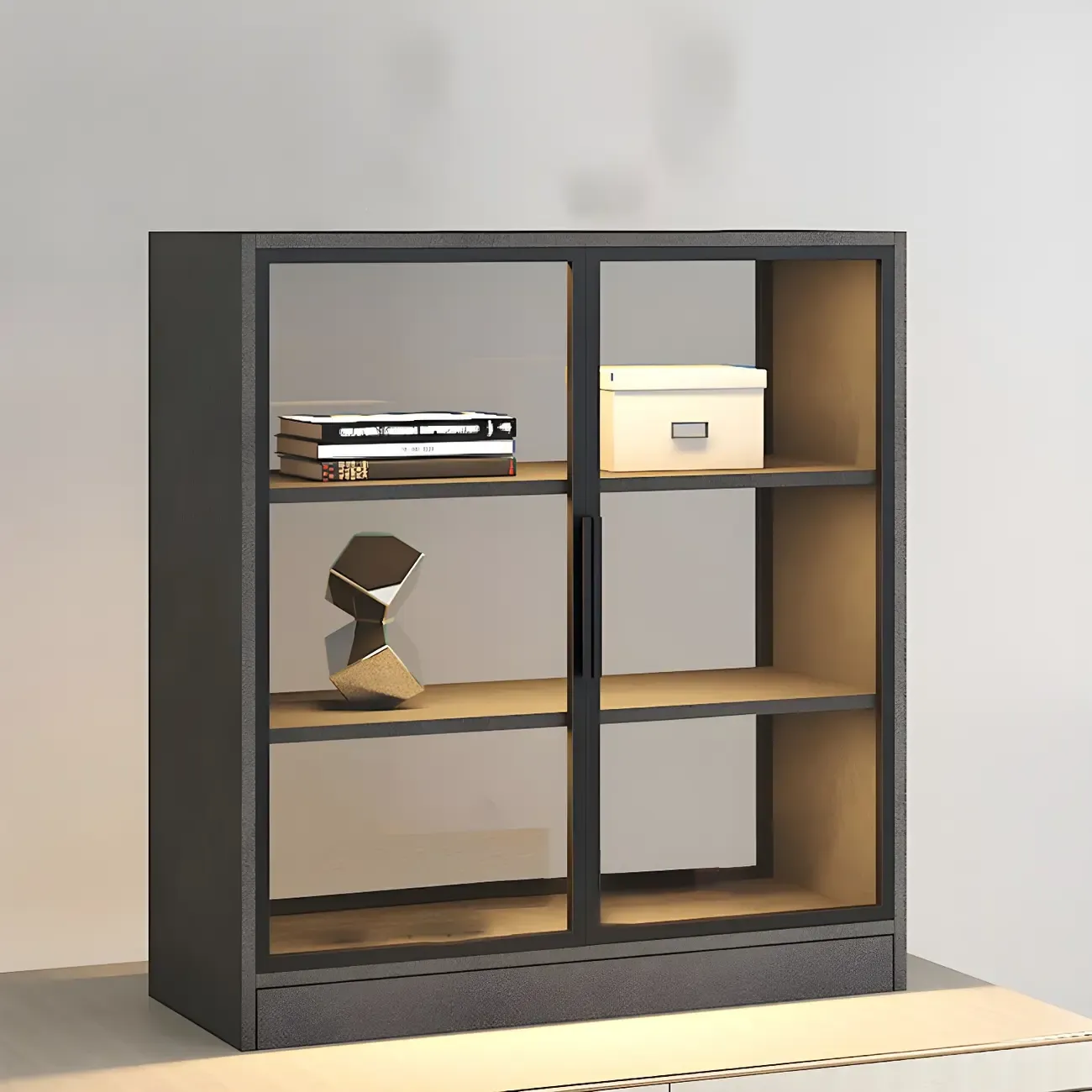 Modern Wooden Display Cabinet with Acrylic Doors & Lighting Image - 14