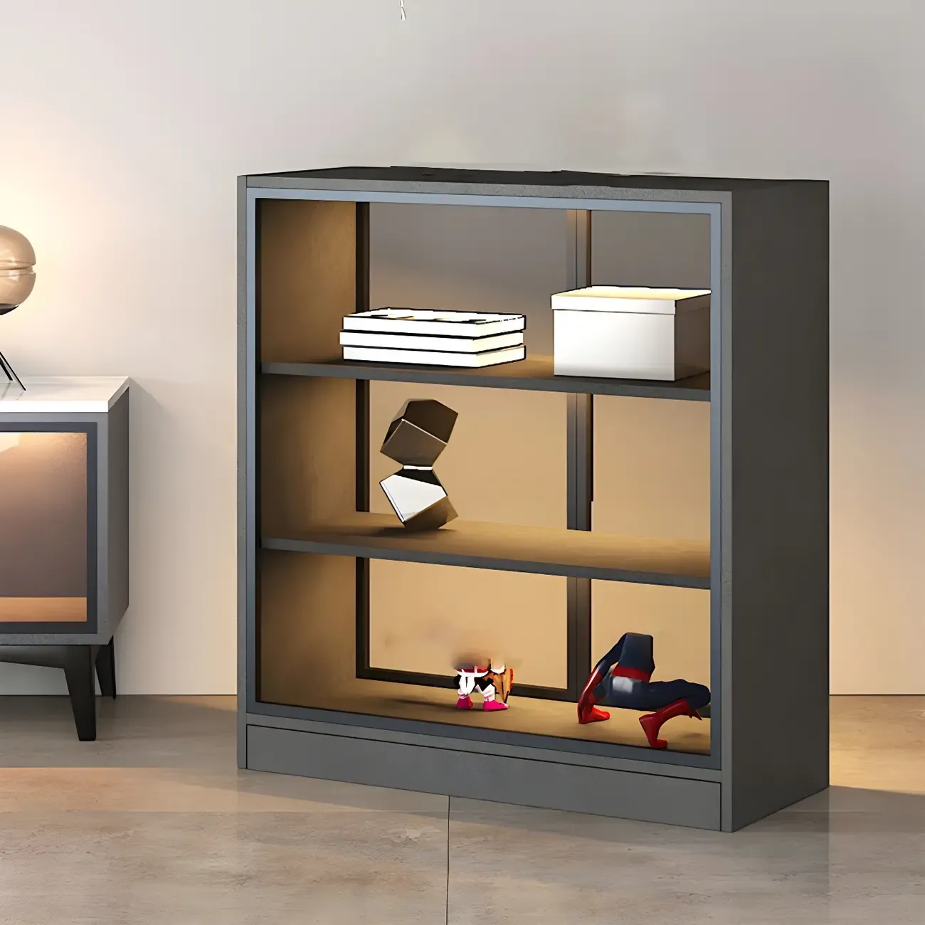 Modern Wooden Display Cabinet with Acrylic Doors & Lighting Image - 16