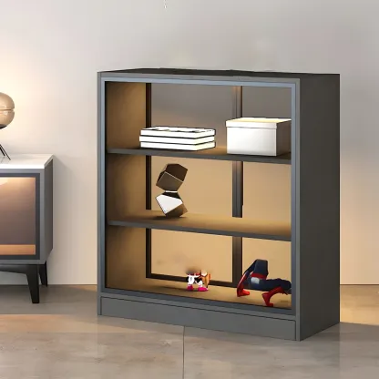 Modern Wooden Display Cabinet with Acrylic Doors & Lighting Image - 16