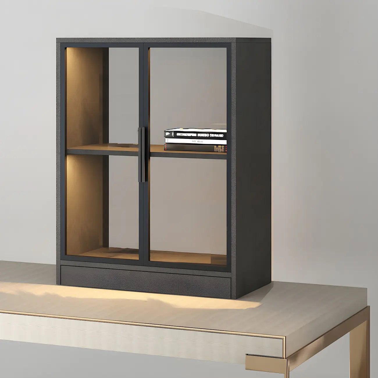 Modern Wooden Display Cabinet with Acrylic Doors & Lighting Image - 17 | homeyfad