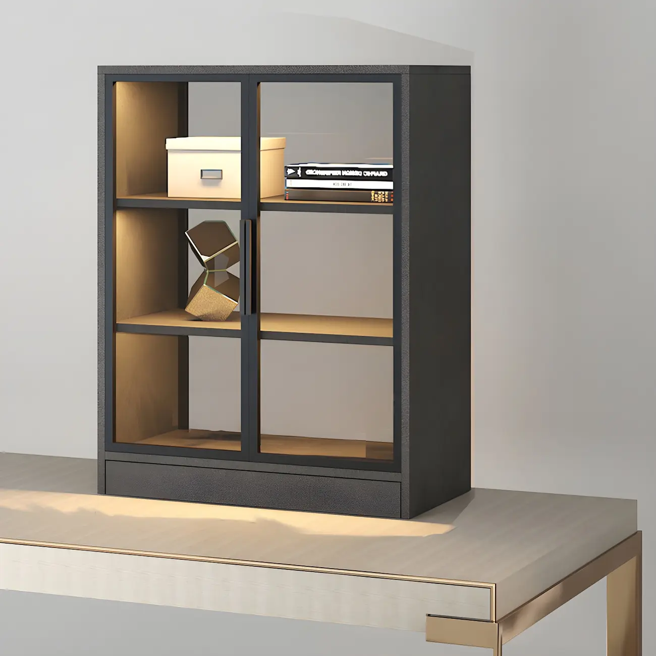 Modern Wooden Display Cabinet with Acrylic Doors & Lighting Image - 18 | homeyfad