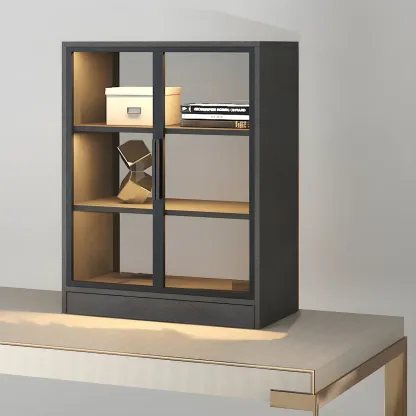 Modern Wooden Display Cabinet with Acrylic Doors & Lighting Image - 18