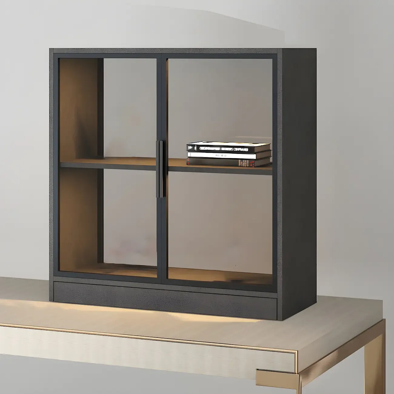 Modern Wooden Display Cabinet with Acrylic Doors & Lighting Image - 19