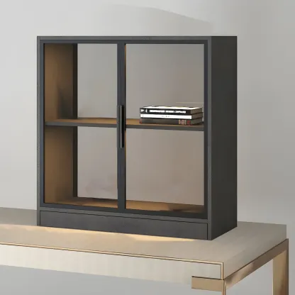 Modern Wooden Display Cabinet with Acrylic Doors & Lighting Image - 19