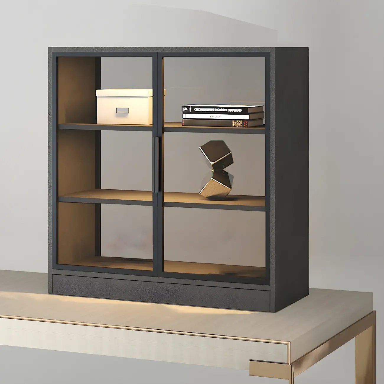 Modern Wooden Display Cabinet with Acrylic Doors & Lighting Image - 20