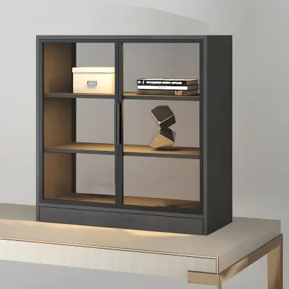 Modern Wooden Display Cabinet with Acrylic Doors & Lighting Image - 20