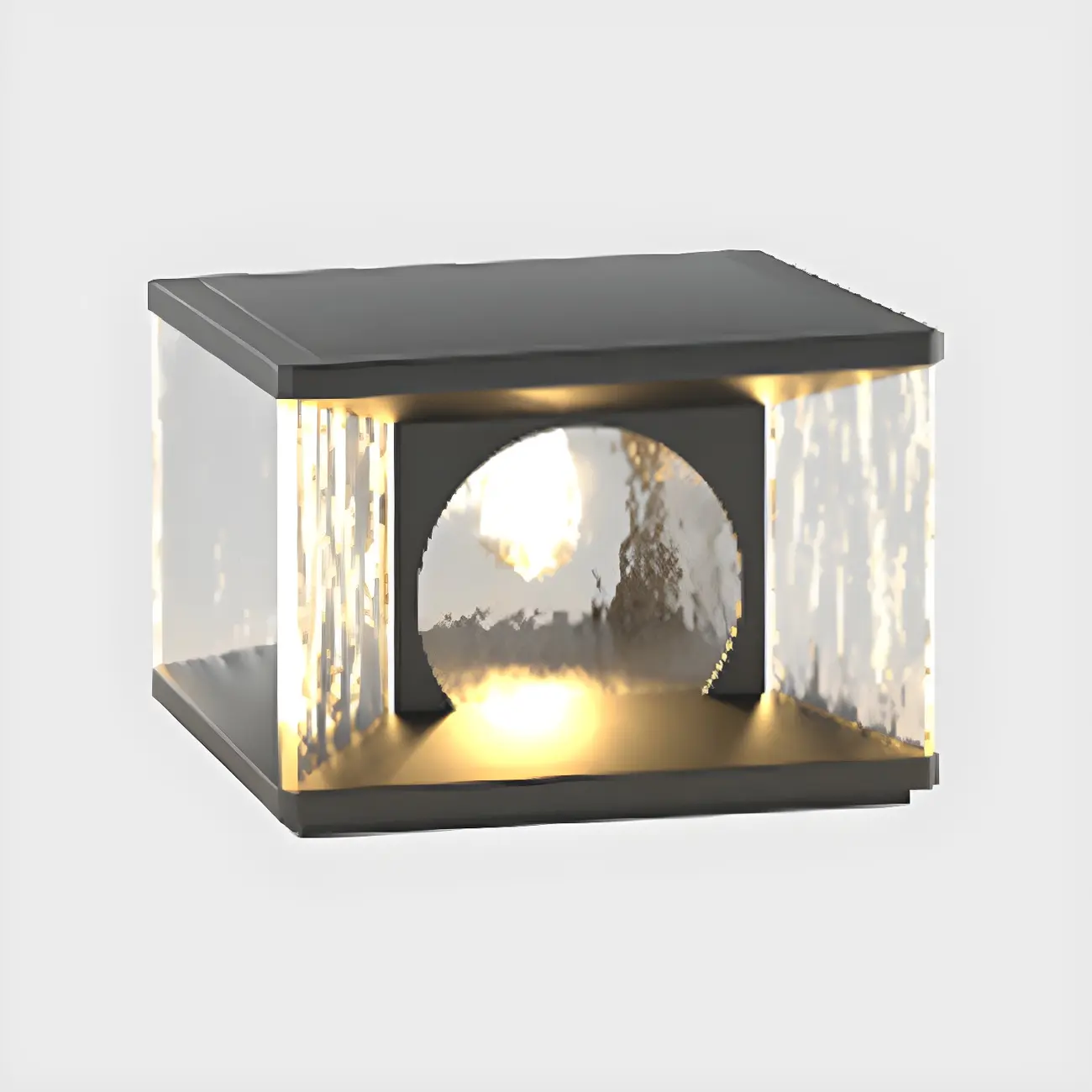 Black Metal Clear Glass Square Wired Post Cap Light Image - 2 | homeyfad