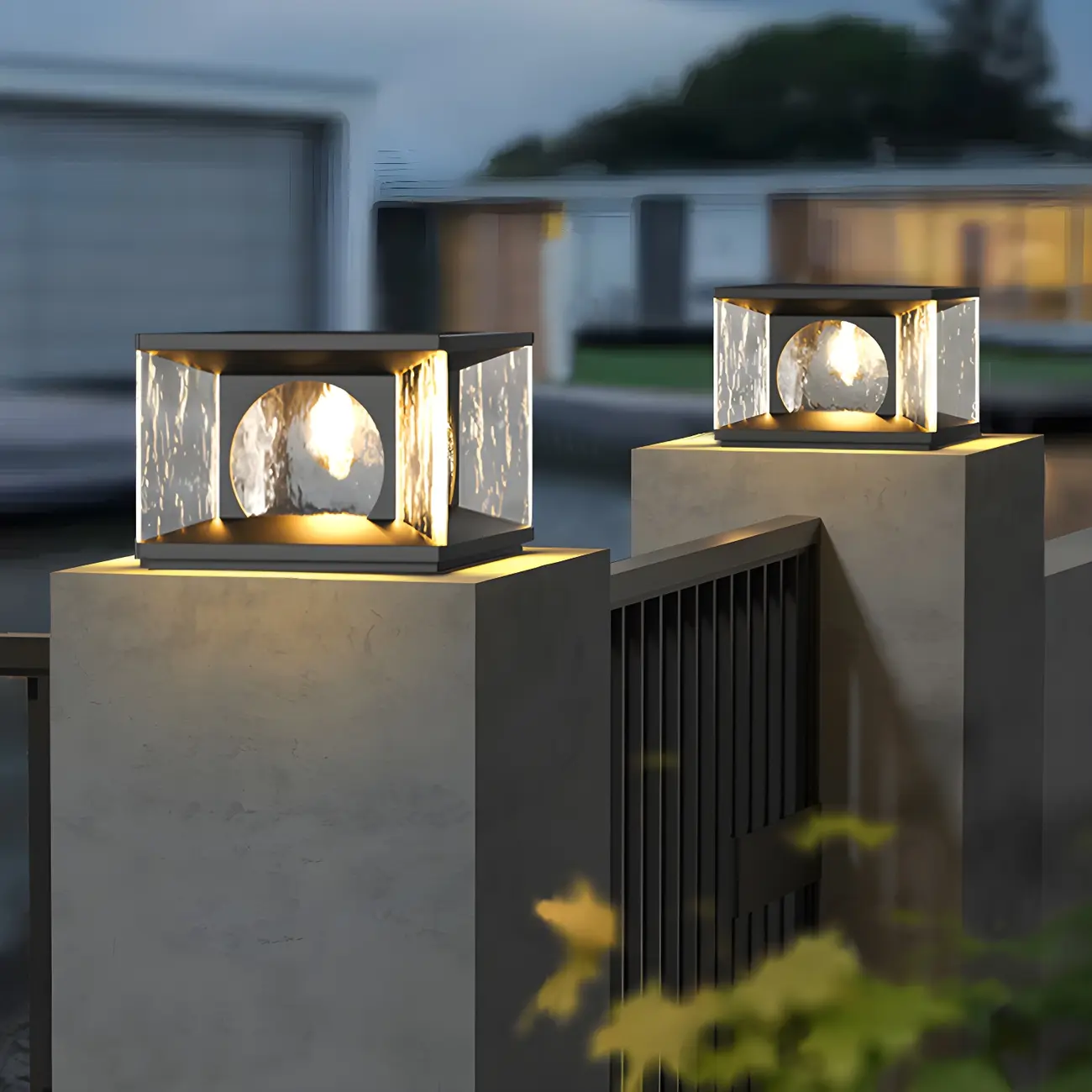 Black Metal Clear Glass Square Wired Post Cap Light Image - 8 | homeyfad