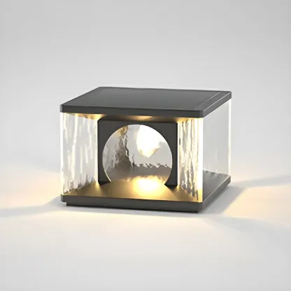 Black Metal Clear Glass Square Wired Post Cap Light Image - 10