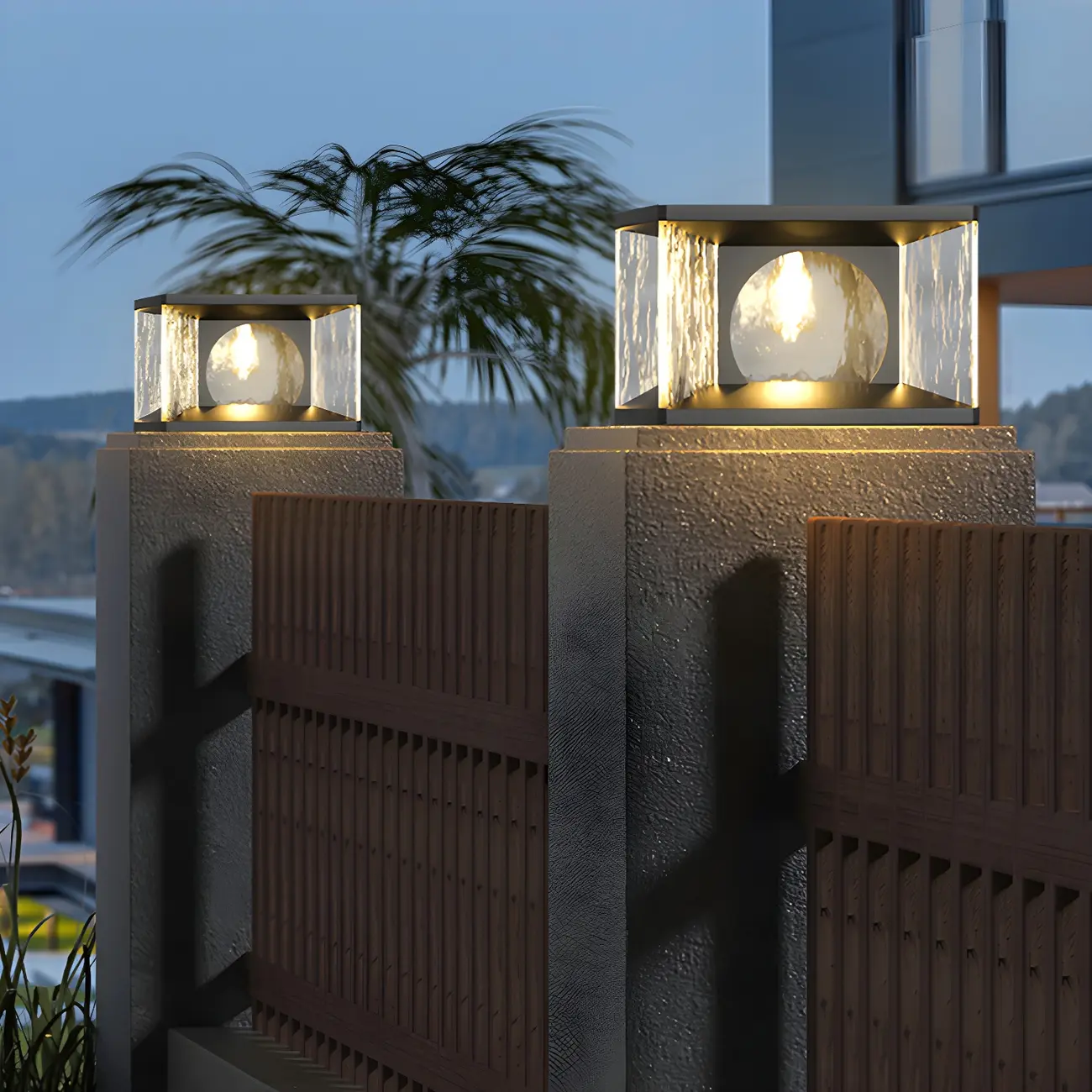 Black Metal Clear Glass Square Wired Post Cap Light Image - 6 | homeyfad