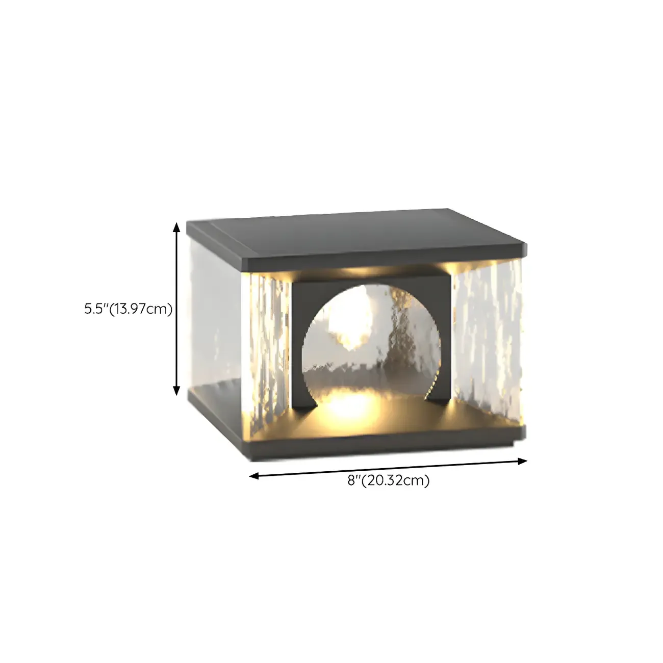 Black Metal Clear Glass Square Wired Post Cap Light #size